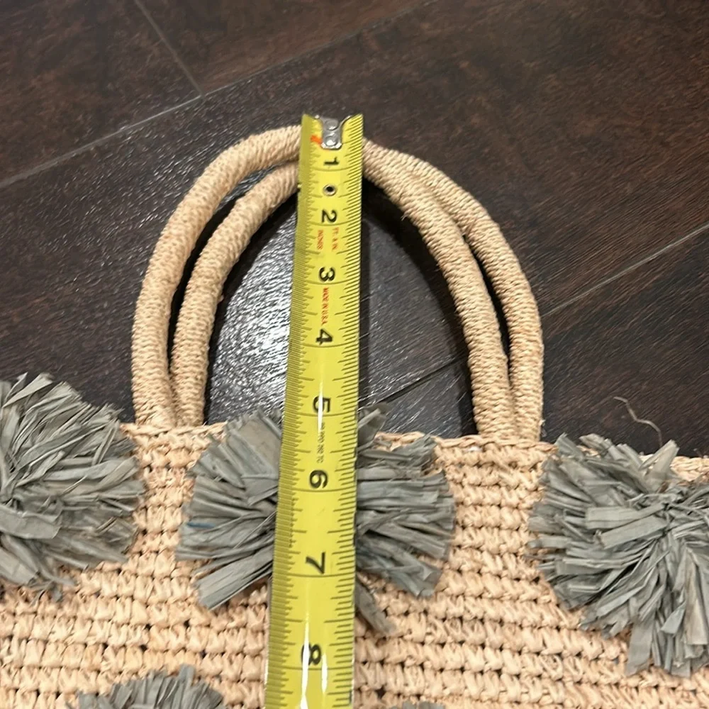 The Little Market Straw Bag Gray Beige Handbag PomPom New without Tags